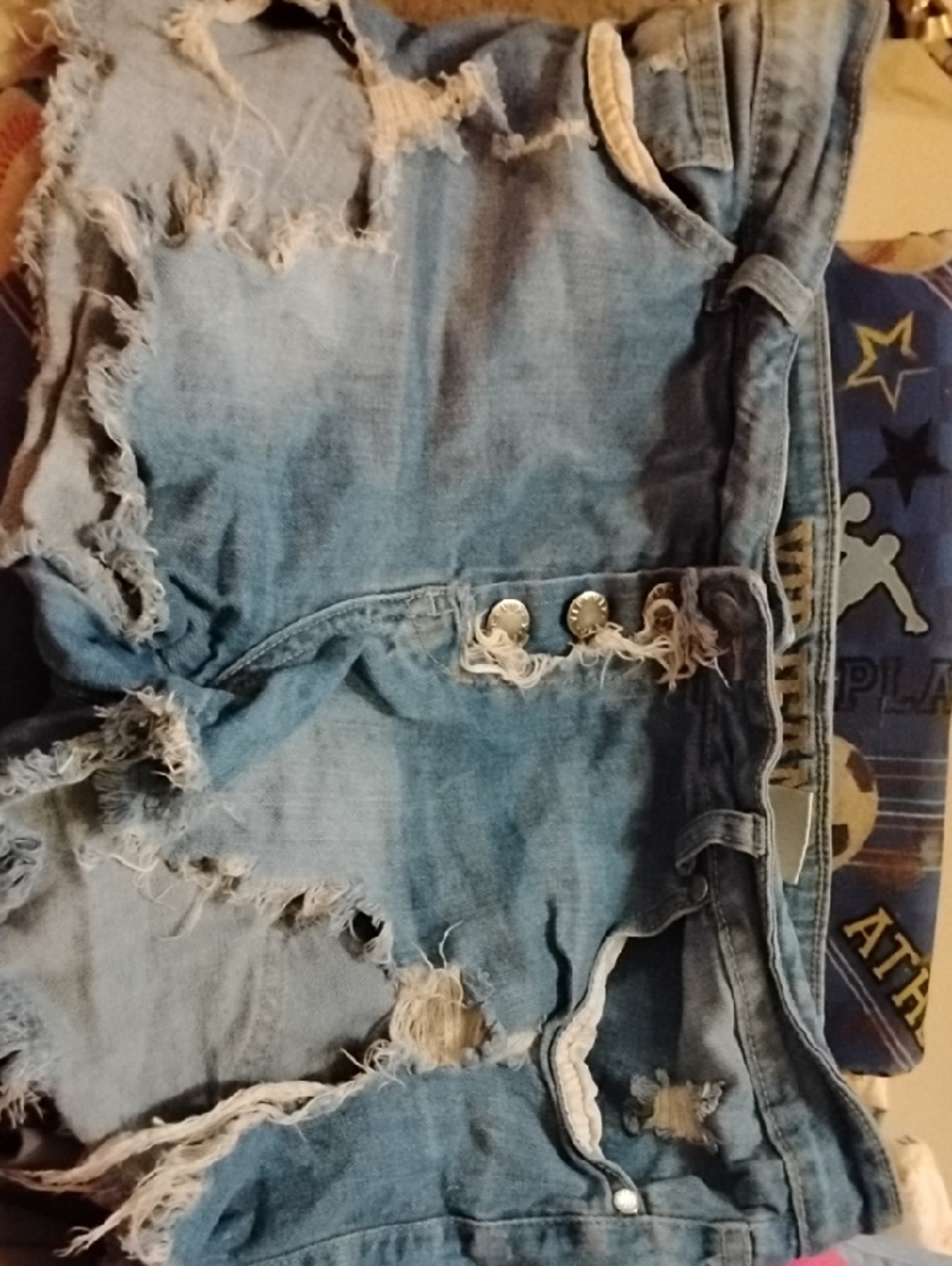 VIP Light Blue Denim Shorts with Gold Logo Detail